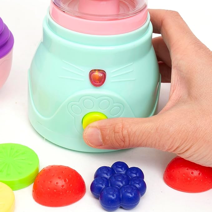 Boley Zoo Troop: Kitty Smoothie Maker - 19 Pieces - Animal Themed Kitchen Playset, Battery Operated Toy Appliance, Food & Cooking Accessories, Kids Ages 2+