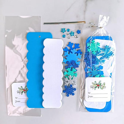 Winlyn 24 Sets Christmas Craft Kits Winter Crafts DIY 3D Christmas Snowflake Bookmarks Art Sets Snowflake Foam Stickers Arts and Crafts for Kids Party Favor Holiday Seasonal Home Classroom Activities