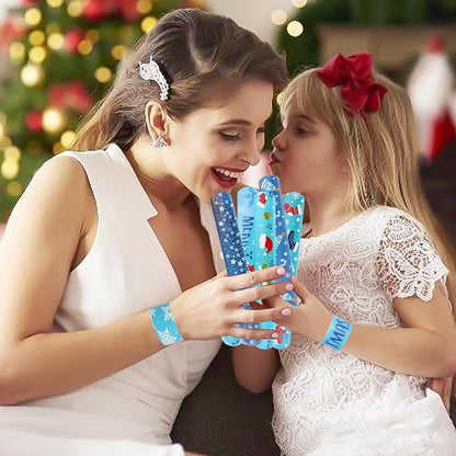 CCINEE 48Pcs Christmas Slap Bracelets，Xmas Snowflake Slap Wristbands Assorted Christmas Theme Pattern Snap Wristbands for Kids Christmas Frozen Party Favors Gift Bag Filler