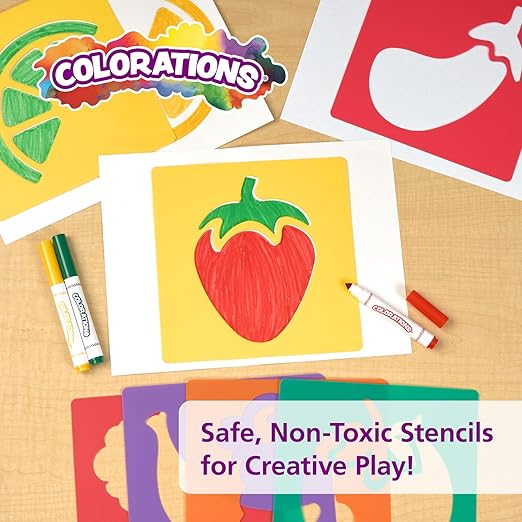 Colorations Fruit & Vegetable Shapes Stencils for Kids, 8 inches, Jumbo, Sturdy, Quality, Washable, Paint, Draw, Spray, Classroom, Arts & Crafts, Teacher, Educational