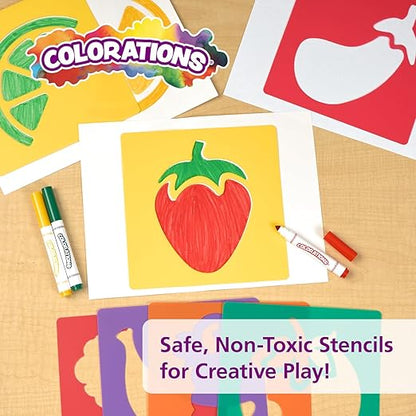 Colorations Fruit & Vegetable Shapes Stencils for Kids, 8 inches, Jumbo, Sturdy, Quality, Washable, Paint, Draw, Spray, Classroom, Arts & Crafts, Teacher, Educational