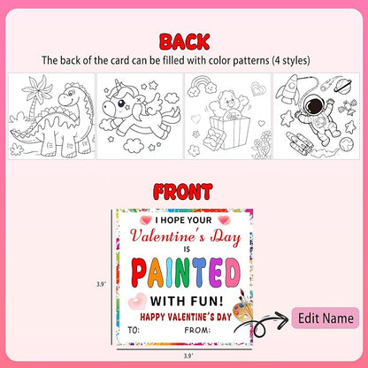 Valentines Day Gifts for Kids - Valentines Day Cards for Kids School - 20 Pack Watercolor Paint Set, Acrylic Paint Canvas Brushes Easel, Stationery Exchange for Boys Girls Class Classroom Party Favor