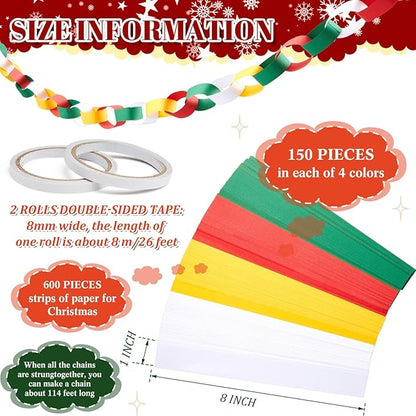 Lincia 600 Sheet Paper Chain Garland Strips 1x8 Inch with Double Sided Tape, DIY Construction Paper Chains for Birthday Wedding Holiday Party Decorations, Crafts Supplies (Primary Colors)
