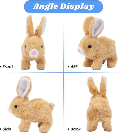 Hopearl Hopping Rabbit Interactive Electronic Pet Plush Bunny Toy with Sounds and Movements Animated Walking Wiggle Ears Twitch Nose Gift for Toddlers Birthday, Brown, 7''