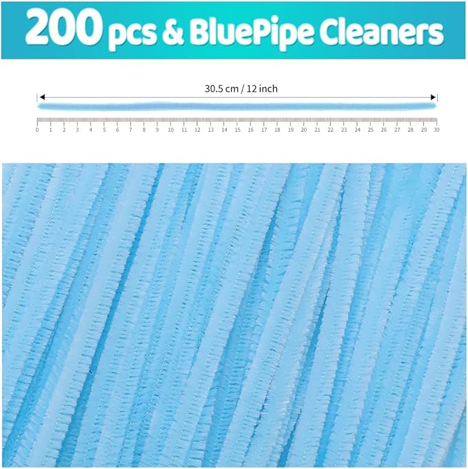Iooleem 200pcs Light Blue Pipe Cleaners, Chenille Stems, Pipe Cleaners for Crafts, Pipe Cleaner Crafts, Art and Craft Supplies.