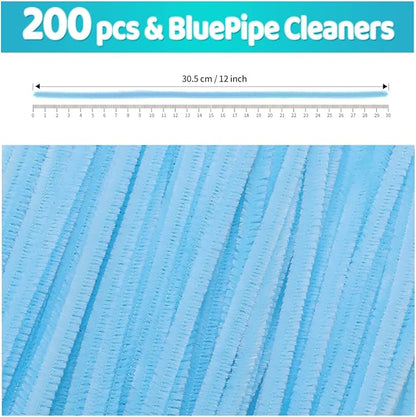 Iooleem 200pcs Light Blue Pipe Cleaners, Chenille Stems, Pipe Cleaners for Crafts, Pipe Cleaner Crafts, Art and Craft Supplies.