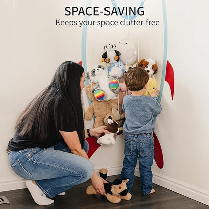 PUTSKA Nursery Furniture Hanging Organizer – Wall Mounted Stuffed Animal Storage for Baby Room, Corner Plush Collection Display & Nursery Organization System, Space-Saving Vertical Storage - Spaceship