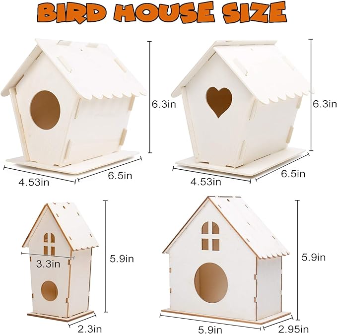 hapray 4 Pack Bird House Crafts for Kids Ages 5-8 8-12, Buildable DIY Birdhouse Kit for Children to Build, 3+ Summer Arts and Craft Projects with Paint, Boy Girl Gift Christmas
