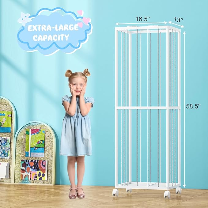 Fixwal Stuffed Animal Storage Zoo Metal Tube Extra Large Plushies Storage Stuffed Animals Holder Kids Toy Organizers and Storage with Elastic Band and Net for Playroom Bedroom White 61 x 17 x 12.6