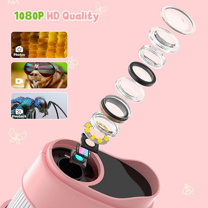 1000X Handheld Digital Microscope for Kids: Pocket Microscope with 2.0" IPS Screen - STEM Toys Birthday Gifts for Girls Boys - Portable Edu Science Kits Toddler Age 3-6 6-12 Pink