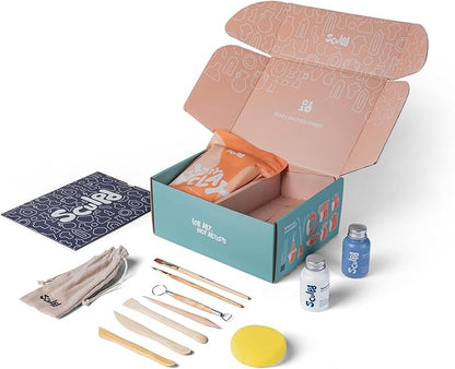 Sculpd Pottery Starter Kit - Complete Air Dry Clay Beginner Set for 2 Adults: Includes Sculpting Tools, Matte Varnish, Paint Brushes, Guide, Video Tutorials & More - Date Night Gift, Arts Crafts Hobby
