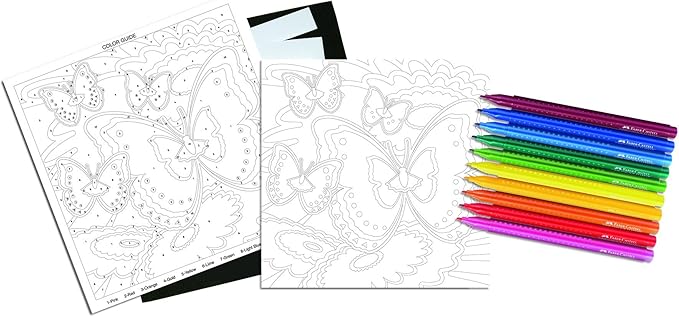 Faber-Castell Color by Number Bloomin' Butterflies - Color and Display 1 Color by Number Board, Red, 14 Piece Set