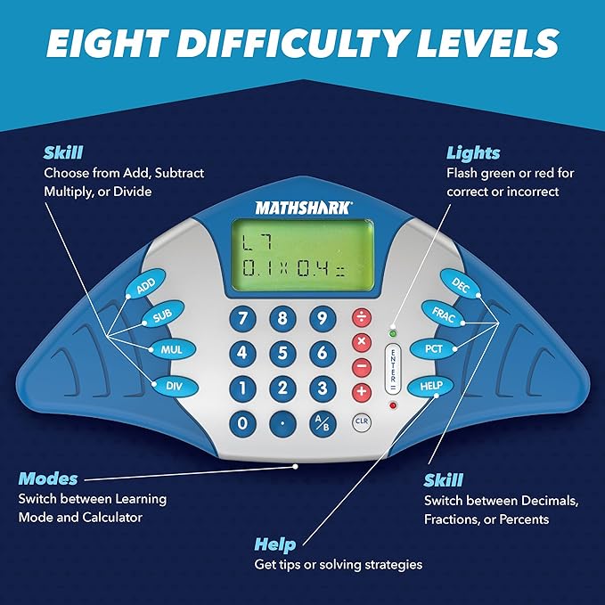 Educational Insights MathShark Digital Math Game, Handheld Electronic Math Learning Game For Kids, Ages 6+