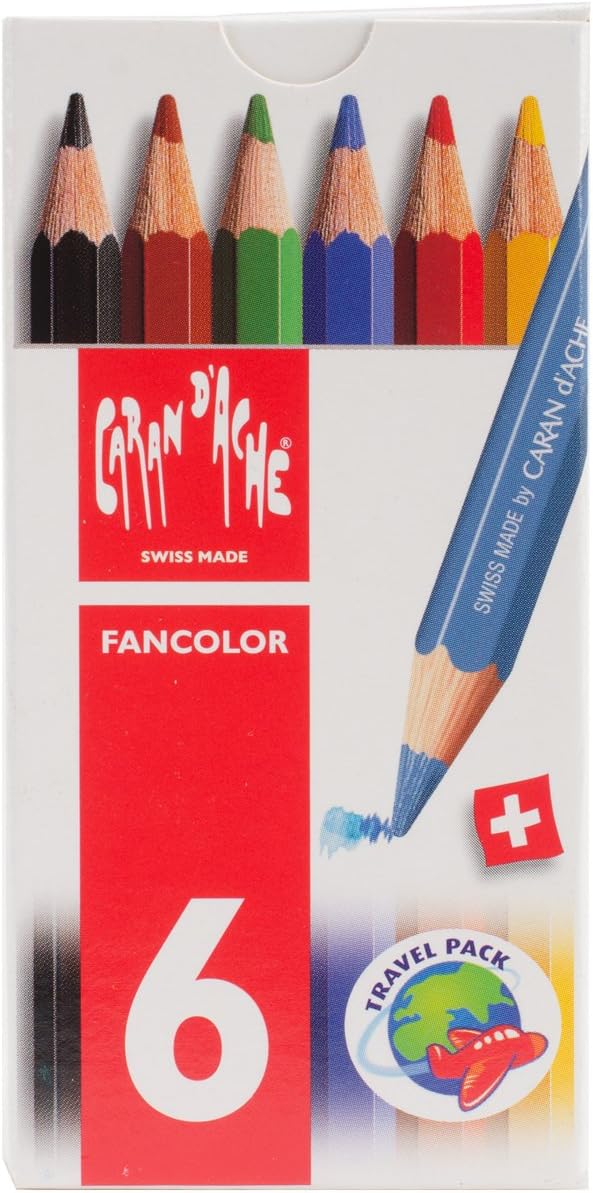 Caran d'Ache Fancolor Color Pencils, 6 Colors, Mini Pencils