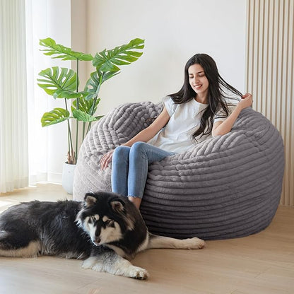 MAXYOYO Giant Bean Bag Chair Bed for Adults, Convertible Beanbag Folds from Lazy Chair to Floor Mattress Bed, Large Floor Sofa Couch, Big Sofa Bed, High-Density Foam Filling, Machine Washable Cover