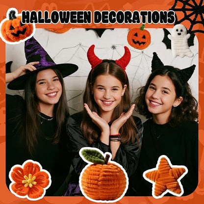 Orange Pipe Cleaners Crafts,100pcs Chenille Stem,DIY Arts and Crafts Supplies for Halloween/Christmas Room Decor Indoor,Art Supplies for Kids,Stem Toys for Ages 5-7,Teen Girl Gifts,Handmade Flower