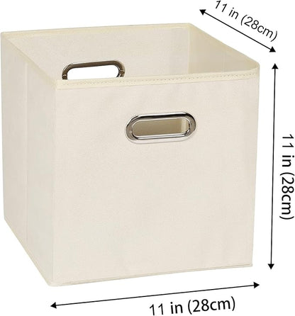 Fabric storage bins Cubes, Fabric Cube Organizer with Handle, Foldable Cube Bins for Cloth or Accessary Storage, 11x11x11, Set of 10, (Creamy White)