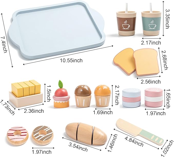 Breakfast Group Series Kitchen Toys, Wooden Pretend Kitchen for Kids to Play Food Games, Kitchen playset for Toddlers 3-5, Cooking Toy Sets for Boys and Girls