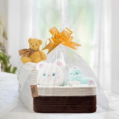 COMFY-HOMI 13" x 8.5" x 5.1" Storage Baskets for Organizing | Cotton Rope Woven Basket | Toy Storage Bin Box | Basket for Shelves,1 Pack, dark brown/white
