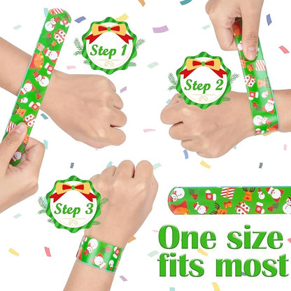 48 Pieces Christmas Slap Bracelets for Kids, 24 Styles Colorful Christmas Slap Wristbands Bulk for Kids Christmas Party Favors Toys Prizes Goodie Bags Fillers