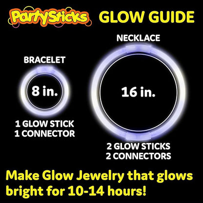 PartySticks White Glow Sticks Party Supplies 100pk - 8 Inch Glow in The Dark Light Up Sticks Party Favors, Glow Party Decorations, Neon Party Glow Necklaces and Glow Bracelets with Connectors