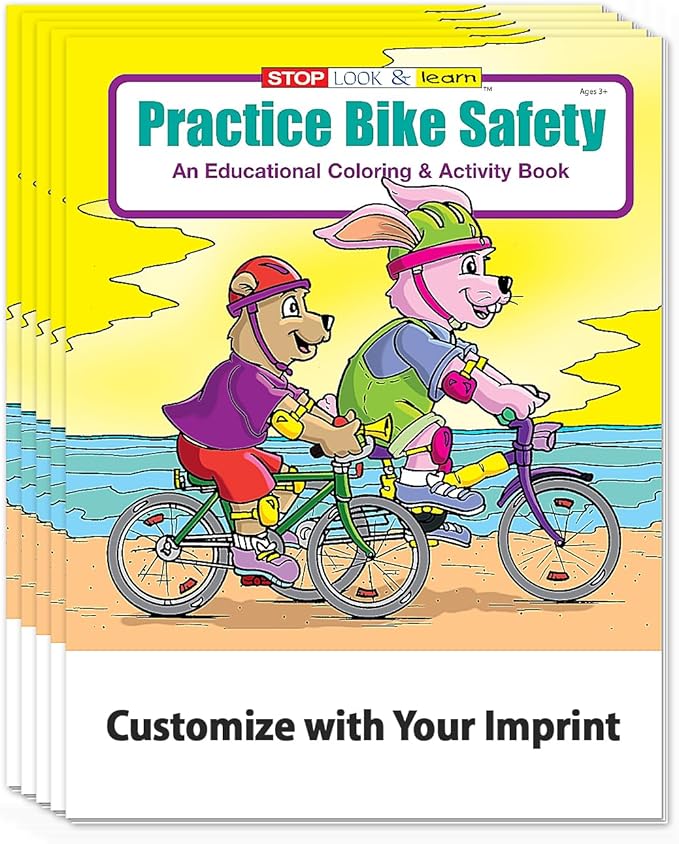 ZOCO - Bike Safety - Custom Educational Coloring Books (250 Bulk Pack, Without Crayons) - Bicycle Rules, Road, Helmet Safety - Games, Puzzles, Activities for Kids