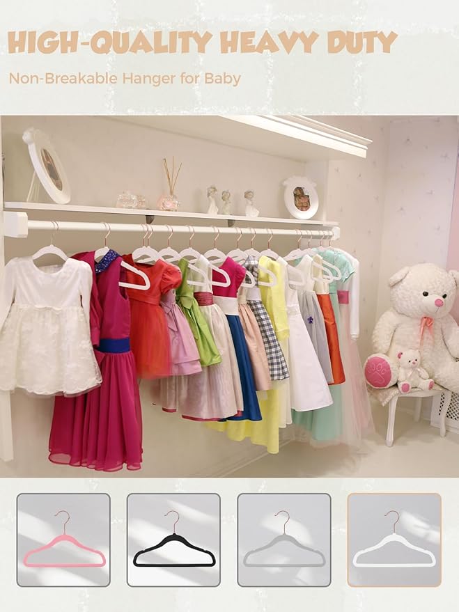 Smartor Premium Baby Hangers Velvet for Closet 50 Pack, 11.8" Durable Kids Felt Hangers Non Slip for Toddler, Baby Clothes Hangers for Childrens on Closet Storage (Rose Gold Hook)- White