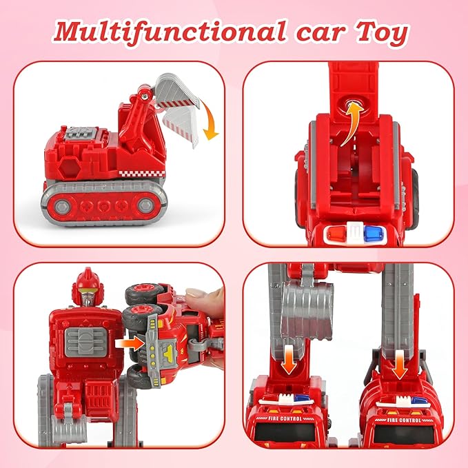 Toys for 3 4 5 6 Year Old Boys– 5-in-1 Detachable Construction Vehicles Set–Transform Robot Kids Toys Cars– Easy DIY Toys for Ages 5+ – Gifts for Boys Girls Birthday Christmas Easter