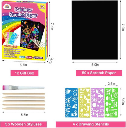 ZMLM Arts Crafts Gifts for Kids: 60PCS Rainbow Scratch Paper Art for Girls and Boys Ages 4-8 8-12 Craft Supplies Kit, Easter Basket Stuffers for Kid Toys Games Activities Valentines Day Gift (Pink)
