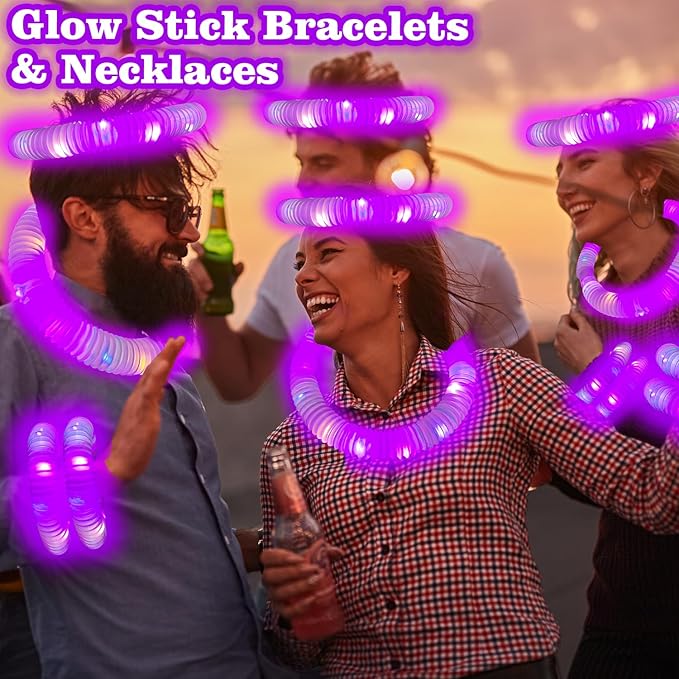 Glow Party Favors Supplies for Kids,12 PCS Purple Light Up Glow Sticks Valentines Day Necklaces Bracelets Accessories for Toddlers,Glow Birthday Wedding Dance Mardi Gras Party Decorations for Boy Girl