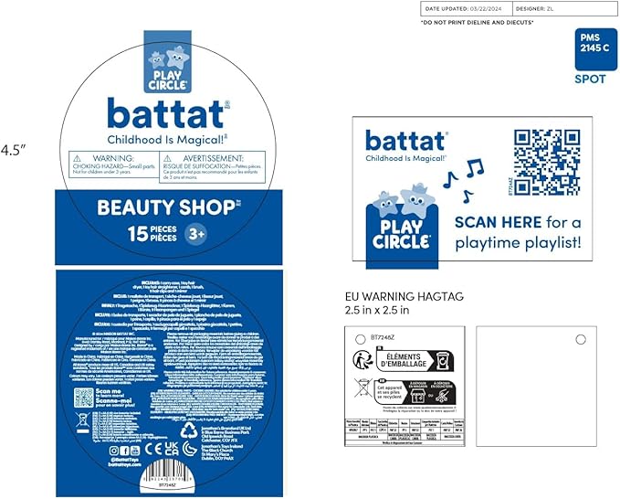 Battat- Play Circle- Hair Dryer With Sounds & Air – Carrying Case – Salon Accessories- Pretend Play Toys- Beauty Shop- 3 years + (15 Pieces)