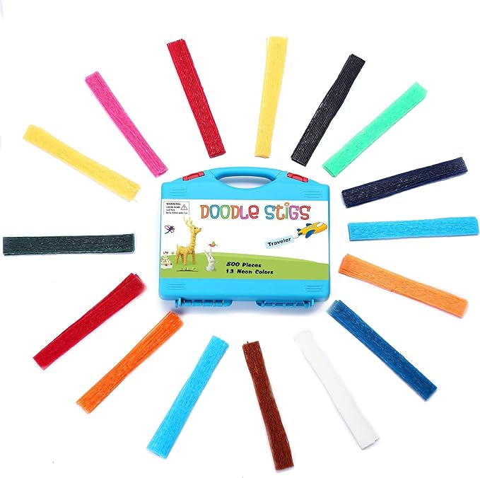 CALPALMY (800 PCS Wax Sticks for Kids, Bendable Wax Yarn Sticks - 13 Neon Colors Doodle Stigs Travel Kit - DIY Crafts and Home Partty, School Project Supplies; Great Sensory Fidget Toy for Kids