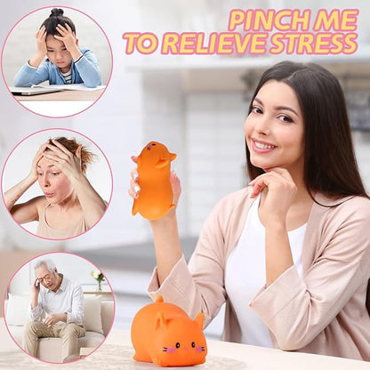 Cat Stress Balls Squishy Toys for Adults and Kids, Cat Squishy Squeeze Toys (Orange), Dough Ball Animal Squishy Stress Relief Fidget Sensory Toys, Kawaii Squishies for Party Favors, Easter, Birthday