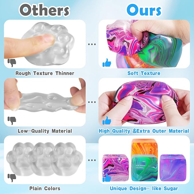 Fidget Toys Squishy Stress Cube, Stress Balls for Kids Adults Squishies Stress Relief, Ice Squishy Cube Sugar Balls, Sensory Toys for Kids with Autism, Fidgets for Classroom Prize Toys (Purple)