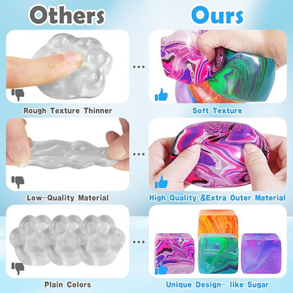 Fidget Toys Squishy Stress Cube, Stress Balls for Kids Adults Squishies Stress Relief, Ice Squishy Cube Sugar Balls, Sensory Toys for Kids with Autism, Fidgets for Classroom Prize Toys (Purple)