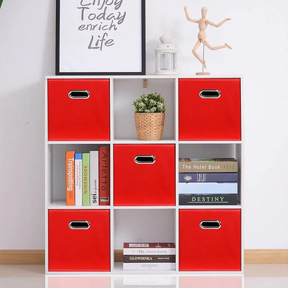 Fabric storage bins Cubes, Fabric Cube Organizer with Handle, Foldable Cube Bins for Cloth or Accessary Storage, 11x11x11, Set of 8, (Red)