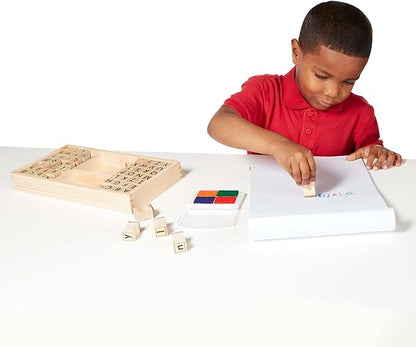 Melissa & Doug Wooden Alphabet Stamp Set - 56 Stamps With Lower-Case and Capital Letters Preschool Writing Toys, ABC Stamps, Kids Arts & Crafts, Letter For Kids Ages 4+
