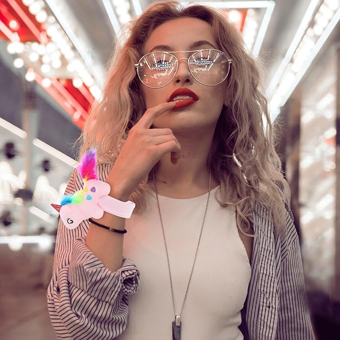 LUOZZY 4Pcs Animal Slap Bracelet Stuffed Unicorn Slap Bracelets Plush Animal Huggers Kids Slap Band Toys Party Favors - Blue+Pink+White+Purple