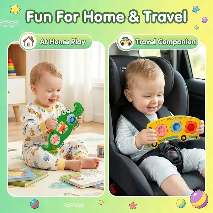 7 Pcs Fidget Popper Sensory Toys for Airplane Travel, Toddler Car Activities, Montessori Toys, Sensory Toys for Autistic Kids, Pop Fidget Toys for Toddlers 1-3 Years Old
