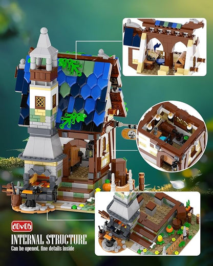 dOvOb Architecture Medieval Smithy Building Blocks Set with LED Light Bricks - 1200+PCS Construction Model for Adults and Kids