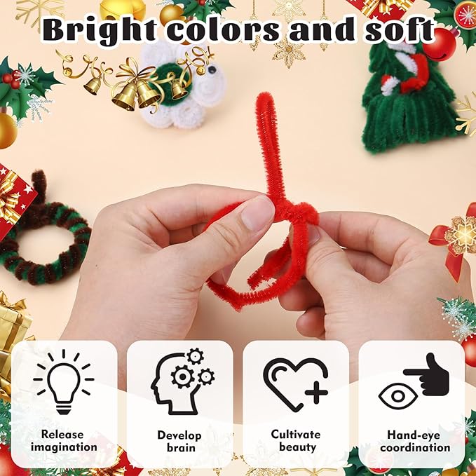 LOKUNN Pipe Cleaners, 200 Pcs Dark Brown Pipe Cleaners Craft Set, Solid Color Chenille Stems, DIY Arts and Crafts with Adhesive Eyes and Storage Box, Christmas Halloween Decoration Art Supplies