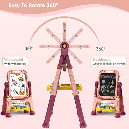 Kids Art Easel, Adjustable Drawing White Board & Chalk Board, Toddler Standing Easel with Painting Accessories, Gift for Girls Boy (Orange)