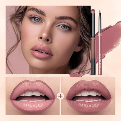 QiBest Nude Rose Pink Matte Lipstick with Lip Liner Makeup Set for Women, Cream Lip Stick and LipLiner Pencil 24 Hours Original Waterproof Labials, Velvety & Non-Drying Formula