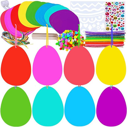 32 Sets Magic Color Scratch Art Easter Egg Ornaments Decorations DIY Easter Craft Kits Assorted Scratch Paper Egg Pom-poms Pipe Cleaners for Kids Party Favors Classroom Home Activity Art Project