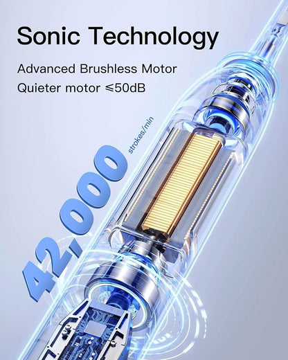 Rtauys Electric Toothbrush for Adults and Kids, Wireless Rechargeable Tooth Brush with 8 Replacement Heads, One Charge for 120 Days, 5 Modes Toothbrush with Travel Case, Black