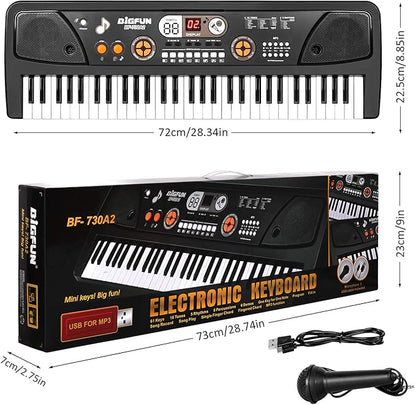 Kids Keyboard Piano, 61 Keys Electric Piano Keyboard for Kids with Microphone MP3 Function Led Display Educational Musical Toys Birthday Xmas Gifts for Toddlers Boys Girls Ages 3 5 7 9 12