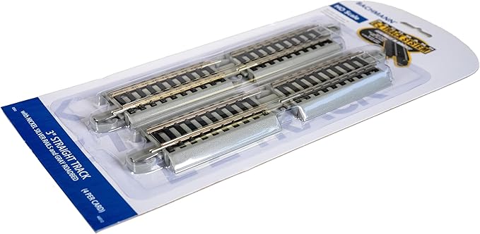 Bachmann Trains - Snap-Fit E-Z TRACK 3” STRAIGHT TRACK (4/card) - NICKEL SILVER Rail With Gray Roadbed - HO Scale