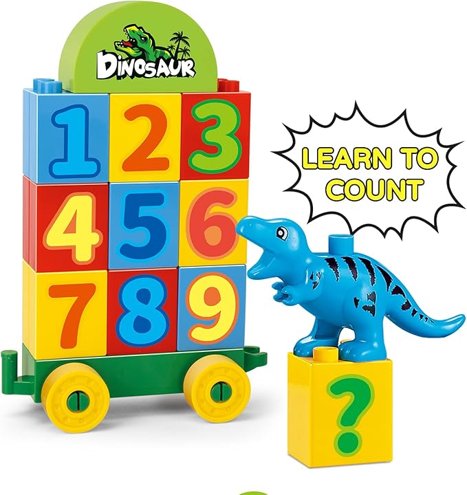 Dinosaur Building Blocks Toys,Jurassic Theme Building Blocks,With A Counting Train,A Big T-rex,and Three Dinosaurs,Compatible With All Major Brands, Gift For Kids Toddlers Boys Girls Age 3,4,5,6,7,8+