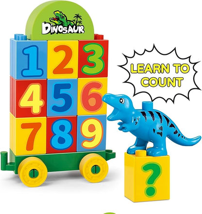 Dinosaur Building Blocks Toys,Jurassic Theme Building Blocks,With A Counting Train,A Big T-rex,and Three Dinosaurs,Compatible With All Major Brands, Gift For Kids Toddlers Boys Girls Age 3,4,5,6,7,8+