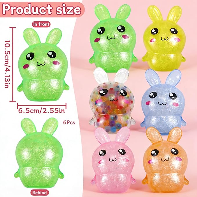 Easter Basket Stuffers, 6 Pack Squishy Easter Bunny Stress Balls for Adults, Easter Egg Fillers, Easter Toys Stress Relief Fidget Balls for Party Favors, Classroom Prizes